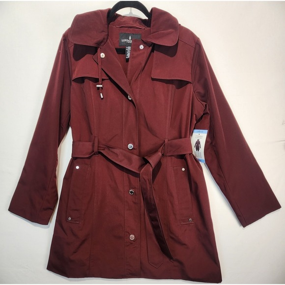 London Fog Women's Burgundy Classy Trench Coat  Size L - Picture 1 of 11